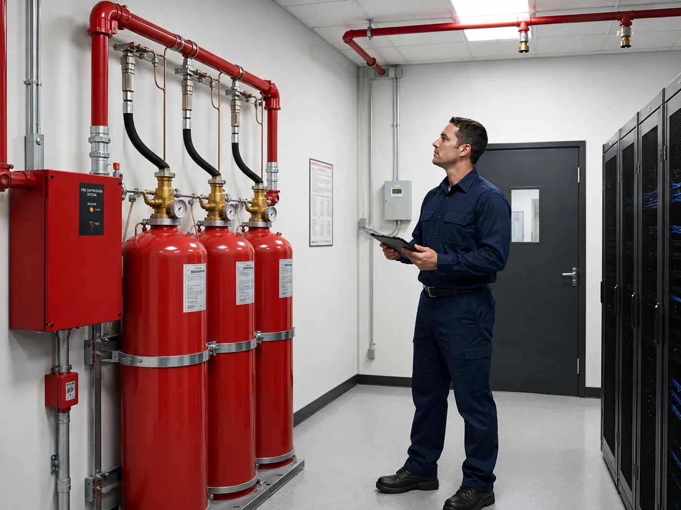 Fire suppression system protecting critical equipment