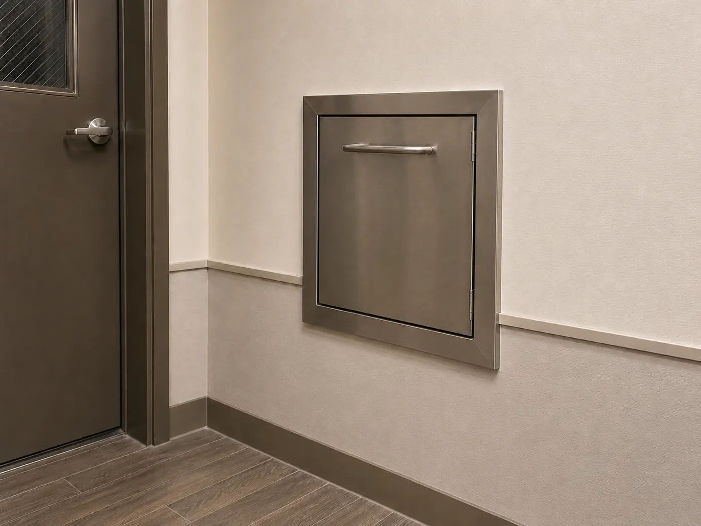 Fire-rated trash chute door — a self-closing closing assembly